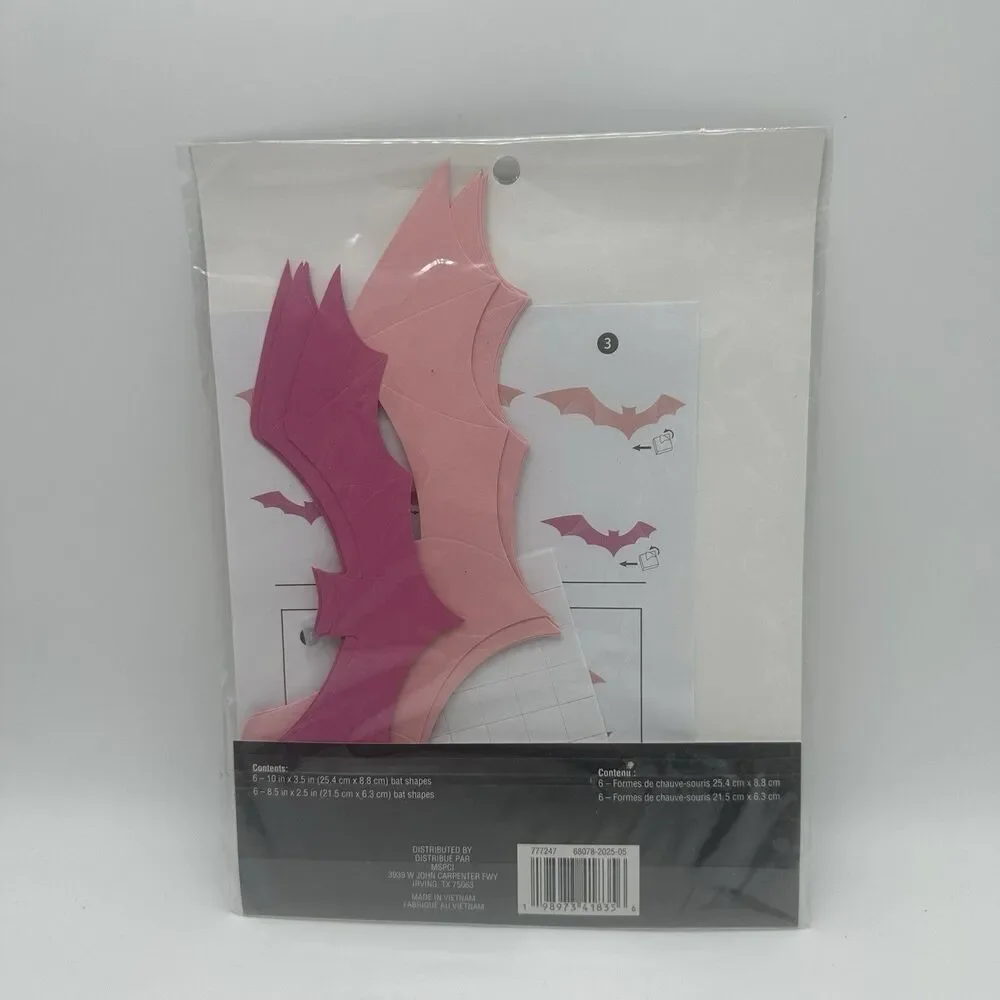 Celebrate It Pink Halloween Paper Bats Wall Decor Pastel Goth Spooky 12 Pcs NEW
